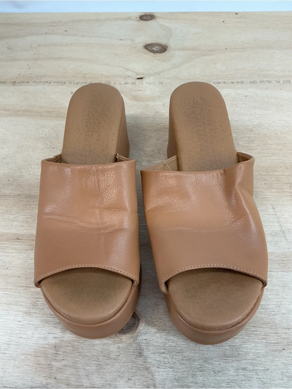 Anthropologie Tan Platform Slide Mules Size 10